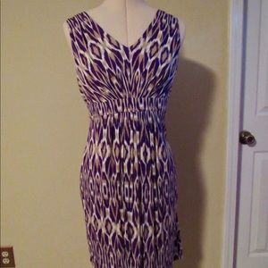 Loft purple and cream v-neck sleeveless dress